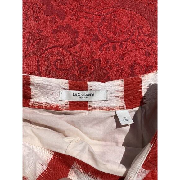 liz claiborne Red Cream Skirt Zip Front Lined Skirt Size 2p square plaid spring - Picture 3 of 6